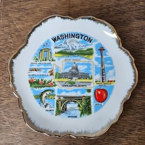 Vintage Washington State Souvenir Plate Gold Scalloped Edge Made in Japan 7 inch